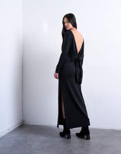 Model wearing Slinky drape open back maxi dress in black