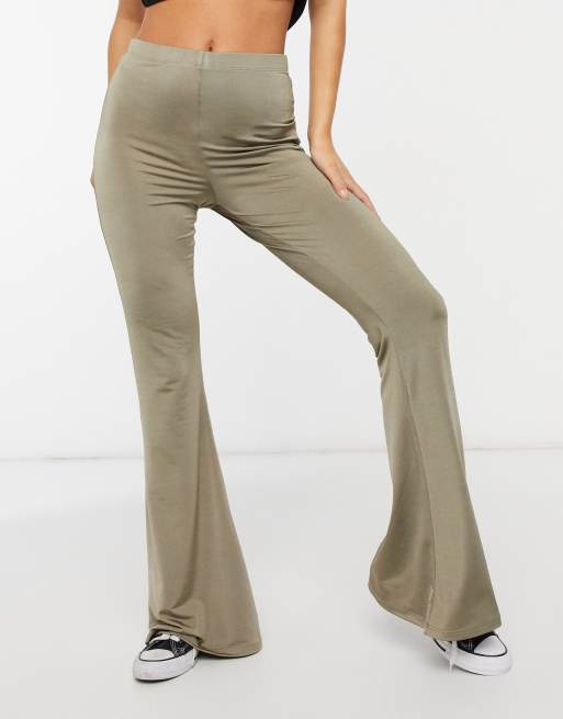 Topshop slinky flared pants in khaki