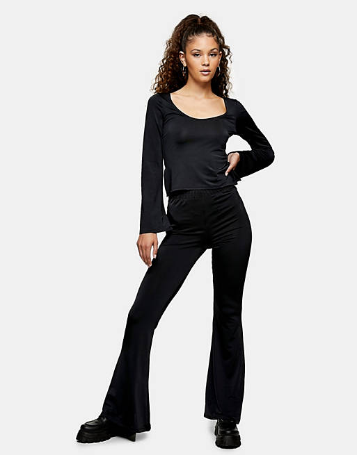  Topshop slinky flared trousers in black 