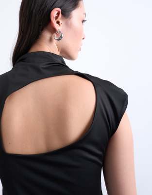 Topshop Slinky Open Back Top In Black