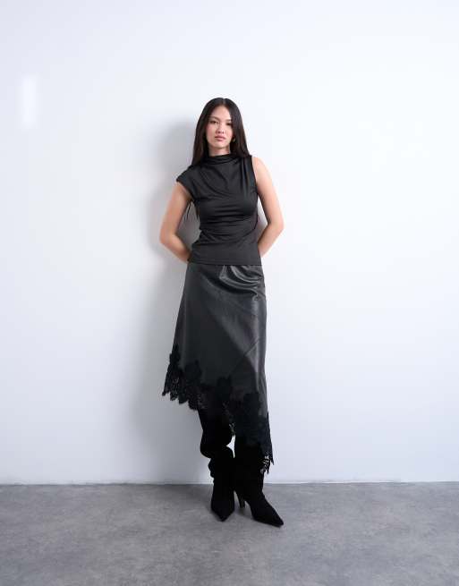 Topshop slinky open back top in black, 3 of 4