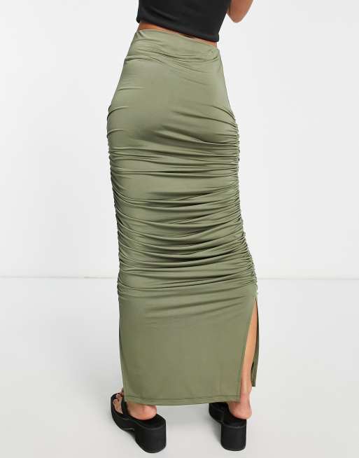 Ruched olive outlet skirt