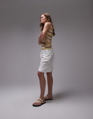 Topshop Slinky Stripe Ruched Side Tank In Pink