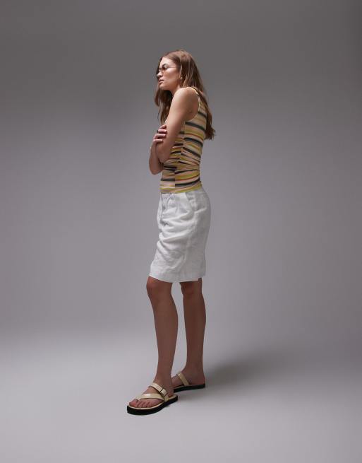 Topshop slinky stripe ruched side tank in green