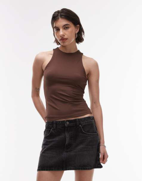 Topshop slinky tank top in brown - view 1