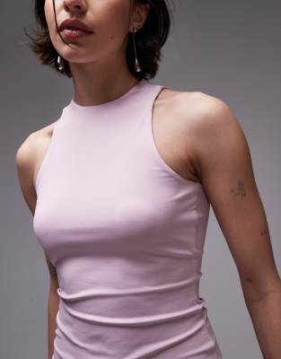 Topshop Cutaway Crop Stretch Cotton Rib Tank In Pink