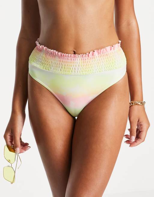Topshop - Slip bikini a vita alta in colori arcobaleno
