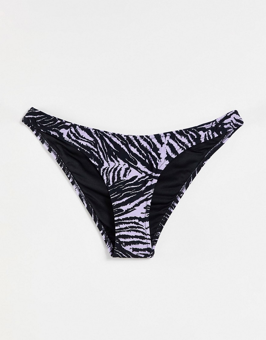 Costume Viola donna Topshop - Slip bikini a vita alta lilla con motivo tigrato-Viola