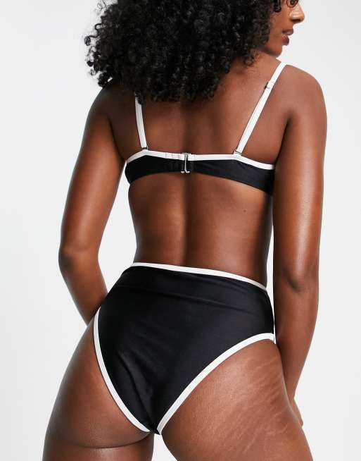 Topshop - Slip bikini a vita alta monocromatico con finiture a contrasto, 2 di 4
