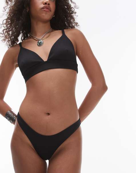 Topshop - Slip bikini hipster sgambati neri a coste mix and match - view 1