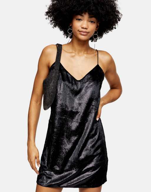 Topshop - Slip-kjole i sort glimmer-velour, 3 af 3