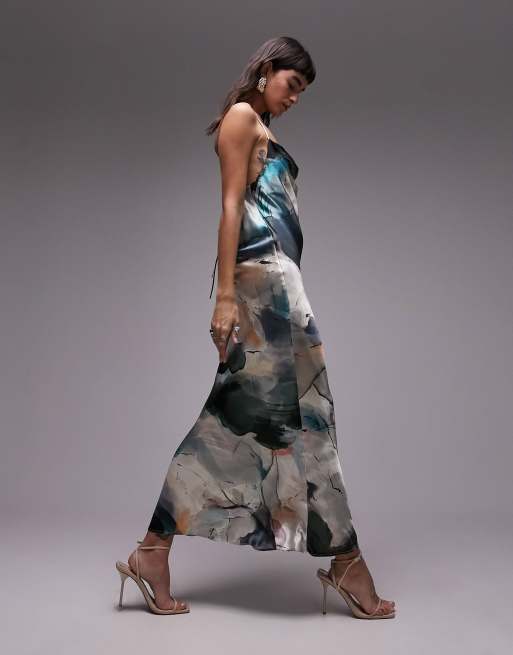Topshop - Slip-midikjole med cami-stropper og marmorprint