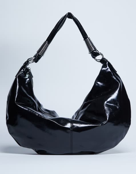 Topshop Sloane hardware scoop shoulder bag in black - view 1