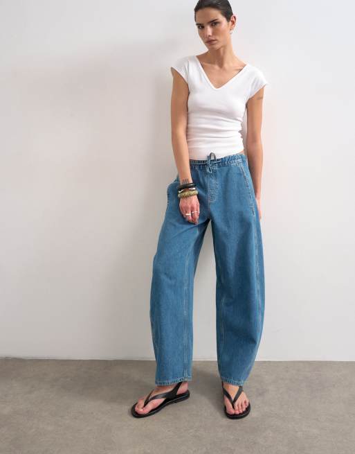 Topshop slouchy barrel jeans in vintage blue