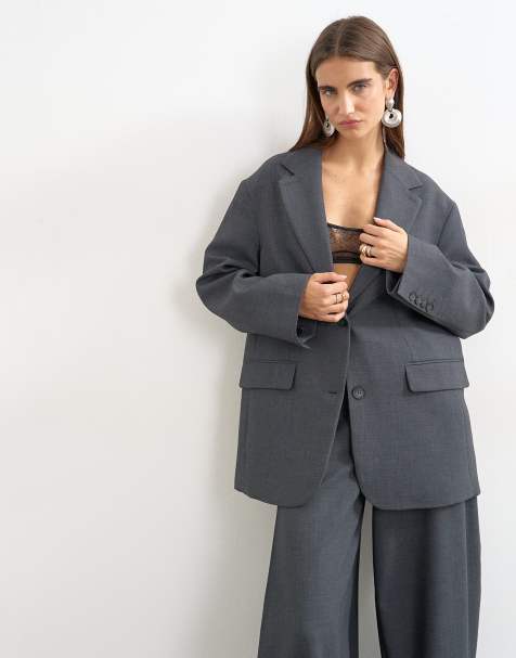 Topshop slouchy chuck on blazer in grey (part of a set) - view 1