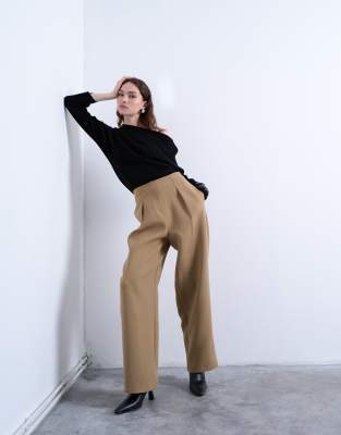 Topshop Slouchy Clean Waist Band Tailored Pants In Neutral