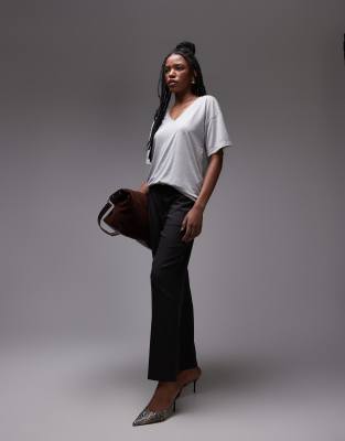 Topshop Slouchy V-neck Tee In Gray