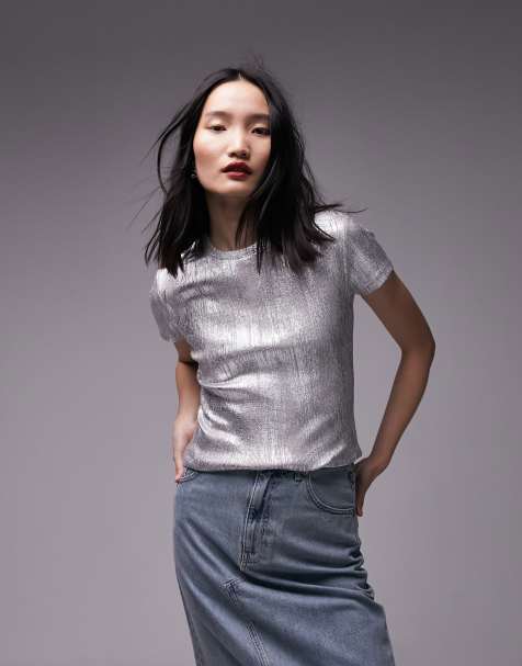 Topshop - Sølvfarvet T-shirt med folieprint - view 1