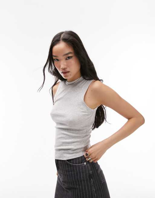 Topshop - Smal hemdje in gemêleerd grijs