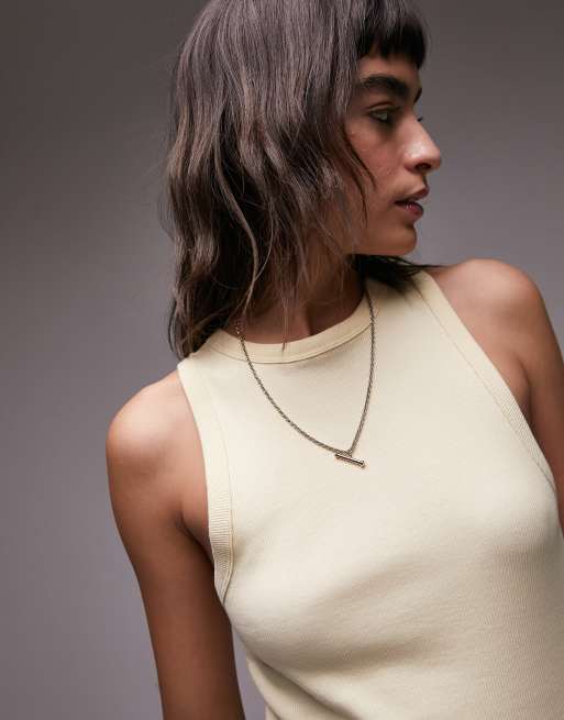 Topshop - Smal top i citrongul ribstrik