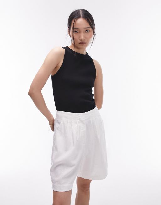 Topshop - Smal top i sort ribstrik