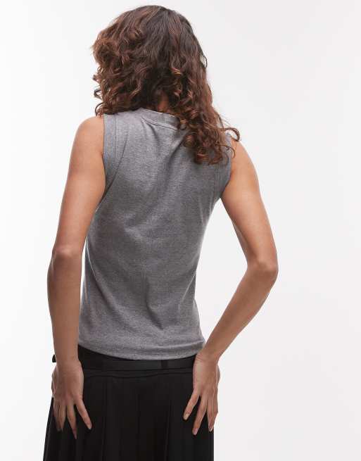 Topshop - Smalle tanktop in gemêleerd antracietgrijs, 3 van 4