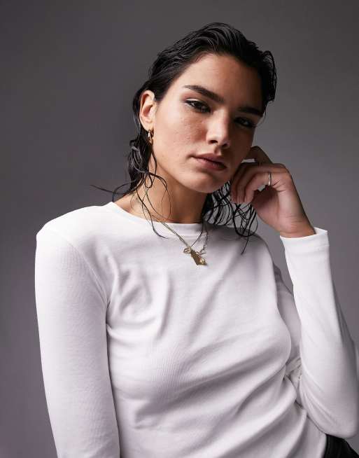 Topshop - Smalle top met lange mouwen in wit, 3 van 4