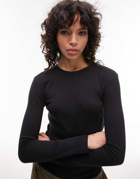 Topshop - Smalle top met lange mouwen in zwart - view 1