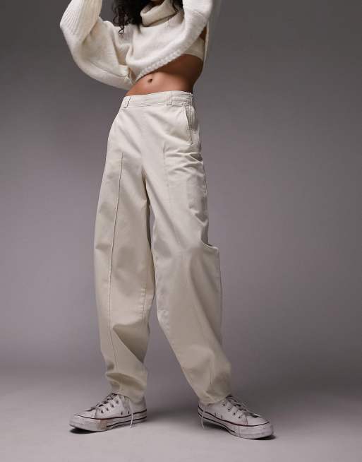 Topshop - Smaltoelopende broek met hoge taille en ballonpijpen in stone