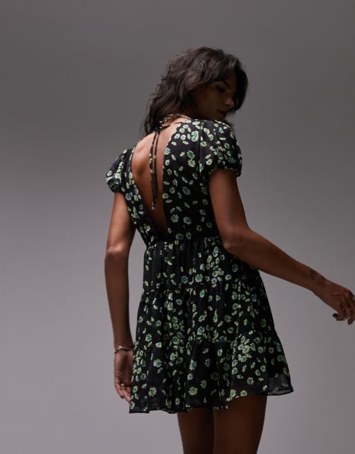 Topshop – Småmönstrad panelsydd miniklänning i dra på-stil, 4 av 4
