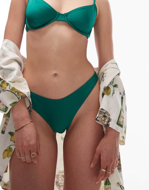Topshop – Smaragdgrön bikiniunderdel i hipstermodell med hög benskärning
