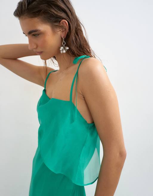 Topshop – Smaragdgrön maxiklänning i organza med vikt byst, 3 av 4