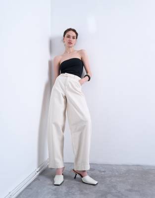 Topshop smart barrel leg trouser in ecru-Neutral