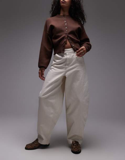 Topshop smart barrel leg trouser in ecru - view 1