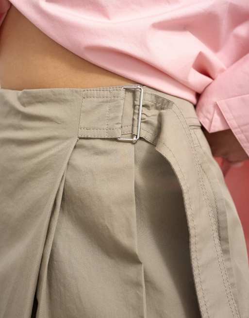 Topshop smart casual techy wrap buckle detail trouser in mushroom, 5 of 5