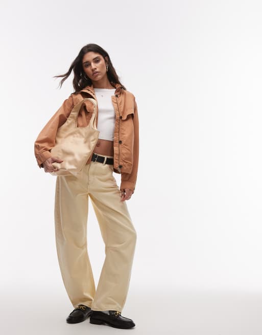 Topshop smart cotton bomber jacket in beige, 2 of 4