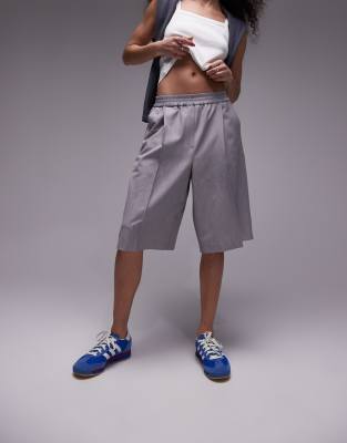 Topshop Smart Longline Tailored Jogger Shorts In Grey