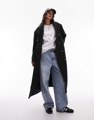 Topshop smart oversized longline coat in black