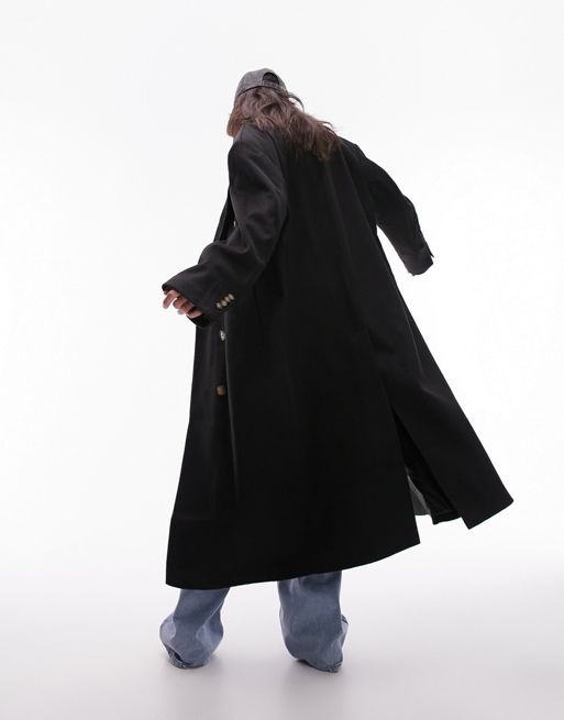 Topshop Petite smart oversized coat in black
