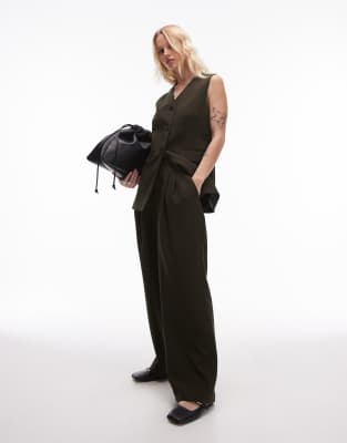 Topshop Topshop smart pleated jogger in dark green