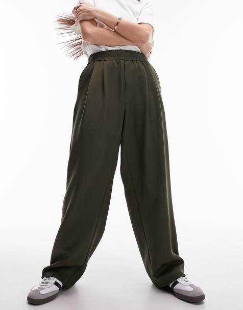 Topshop smart trackies in khaki - view 1
