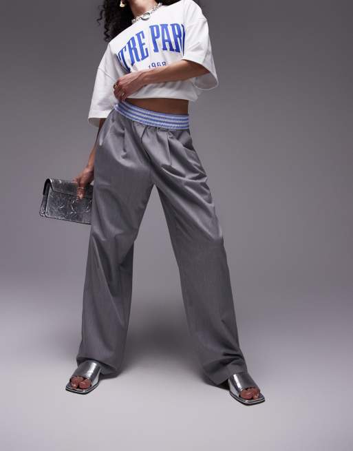 Topshop smart trackies with check detail in grey (part of a set)