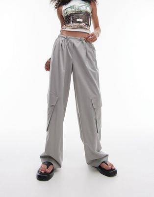 Topshop Smart Utility Toggle Cargo Style Pants In Gray