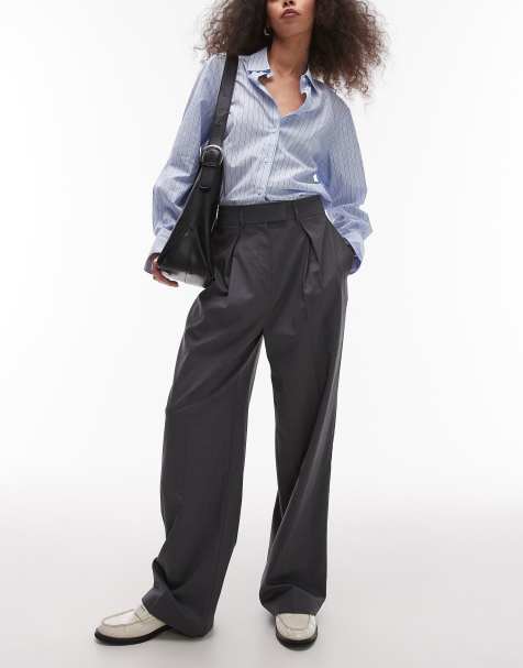 Topshop – Smarte Hose in Anthrazit mit weitem Bein, Kombiteil - view 1