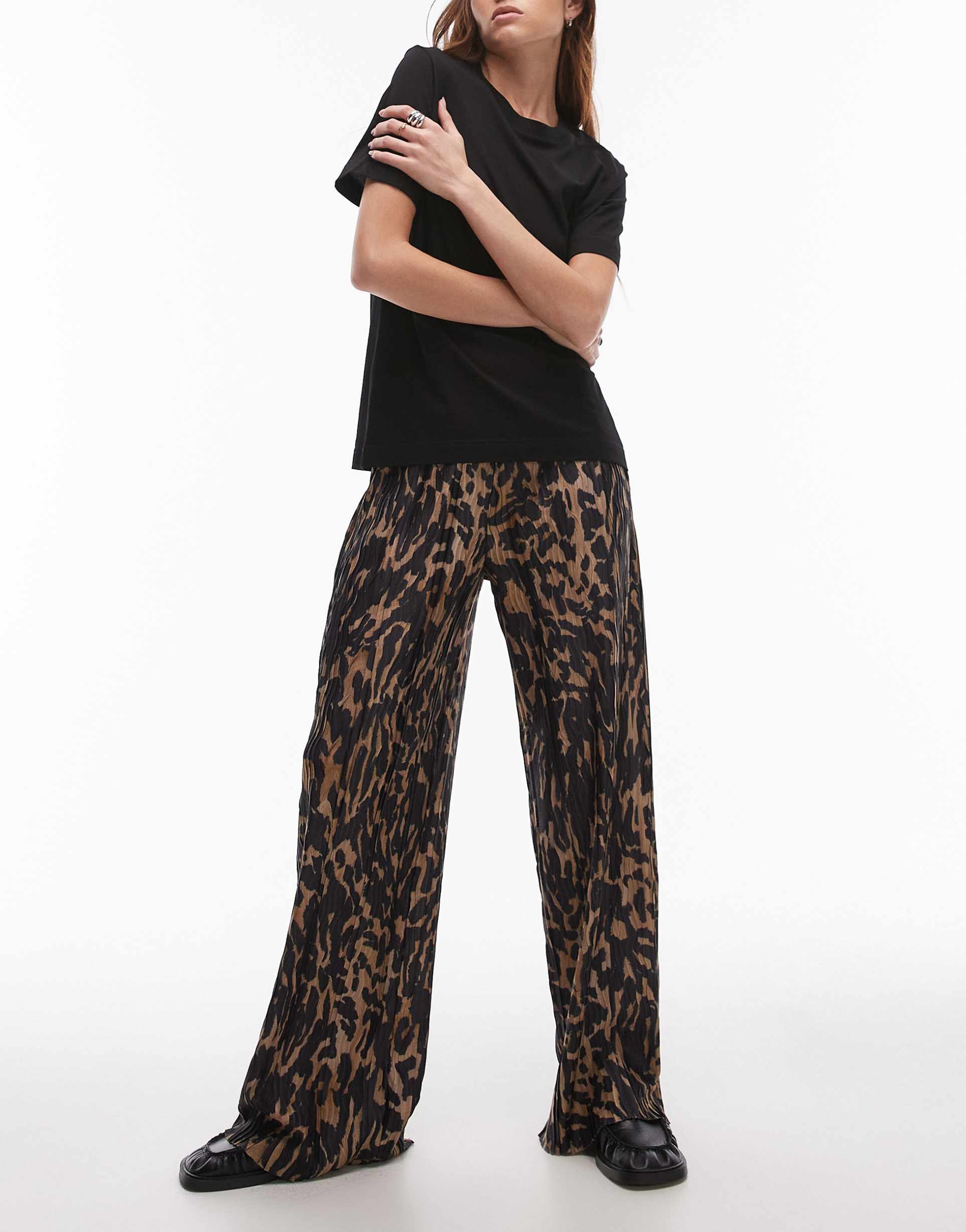 topshop smudge leopard plisse pants in multi