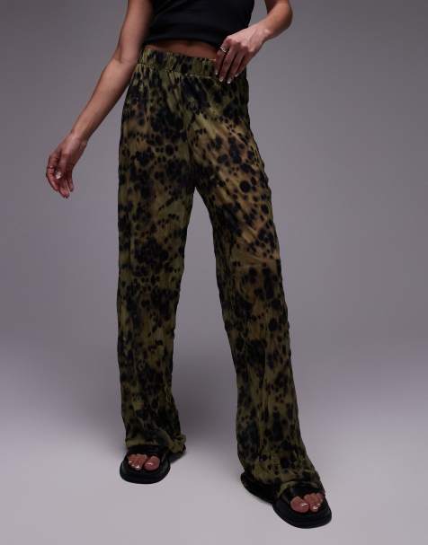 Topshop smudge print sheer crinkle trouser in green - view 1