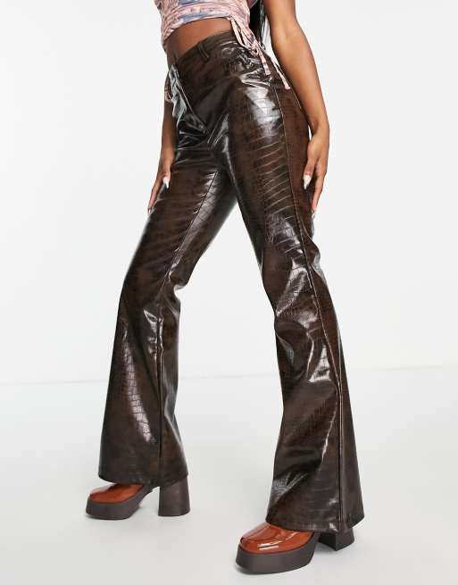 Topshop snake flared trouser in brown