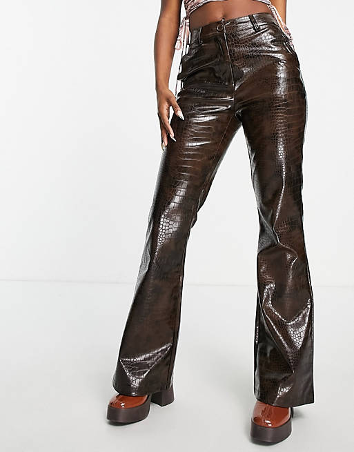  Topshop snake flared trouser in brown 