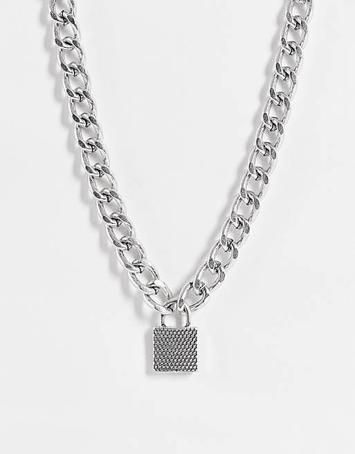 Topshop snake padlock pendant choker necklace in silver