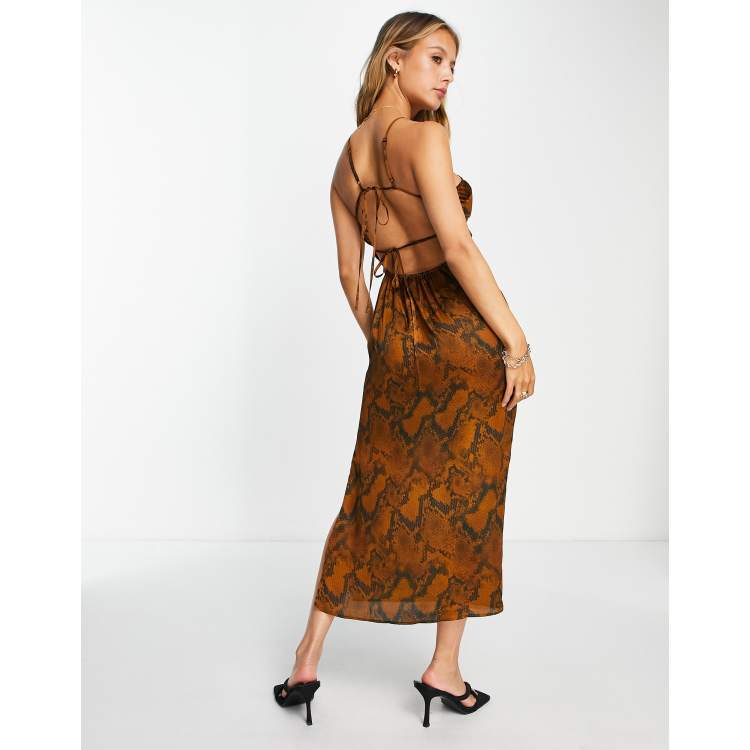 Topshop snake cami midi dress in light brown |